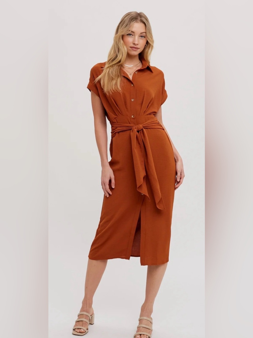 NWOT Bluivy Button Down Midi Dress in Rust